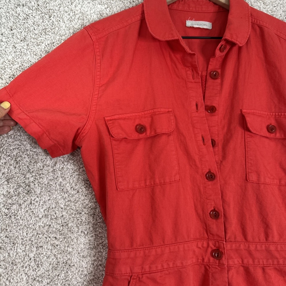Outerknown S.E.A. Suit Shortall Utility Romper Coral Red Cotton Linen - S - Picture 3 of 9